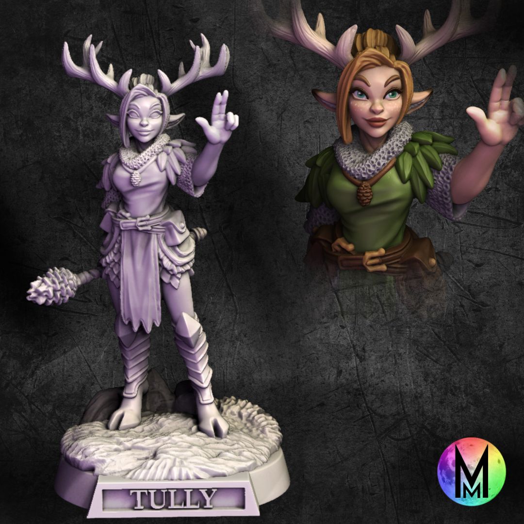 deerfolk - Tully the Deerfolk cleric (female Deerfolk / cervan cleric with antlers)